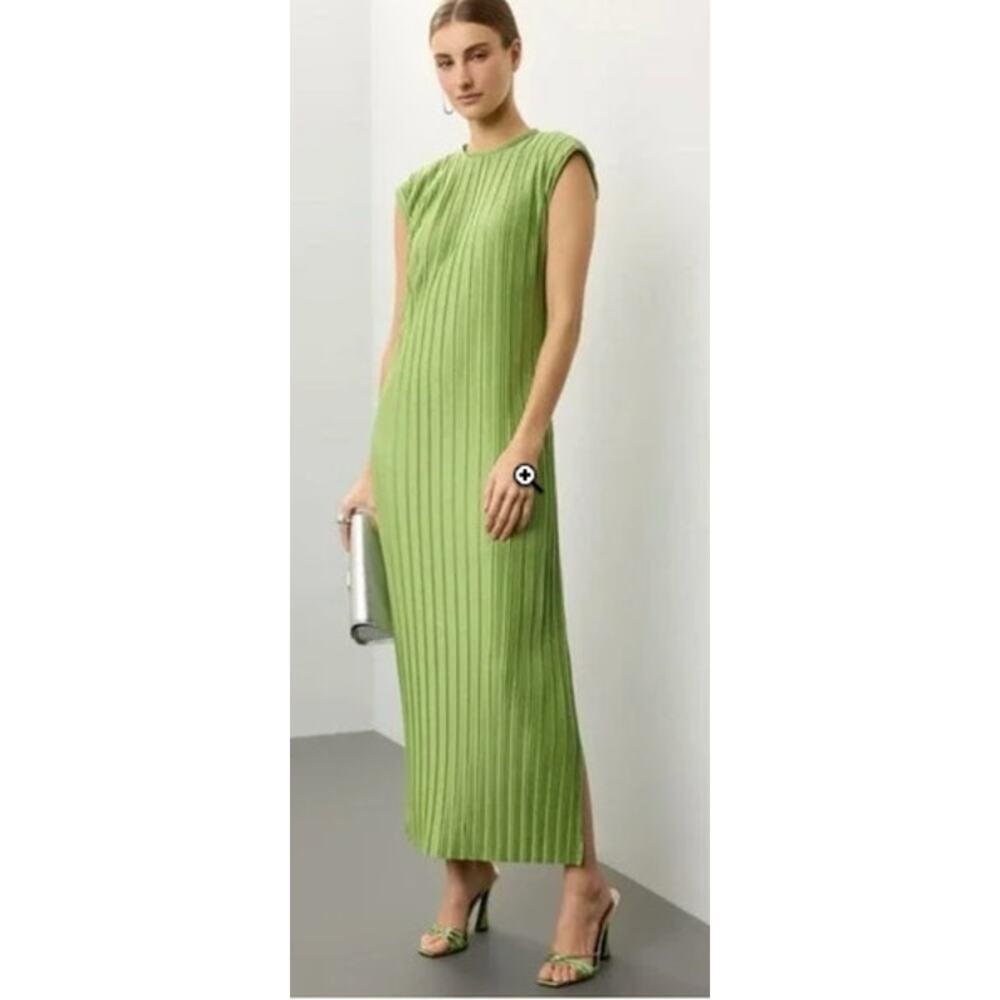 Atlein Plisse Dress Pleated Midi Sleeveless Green XXL